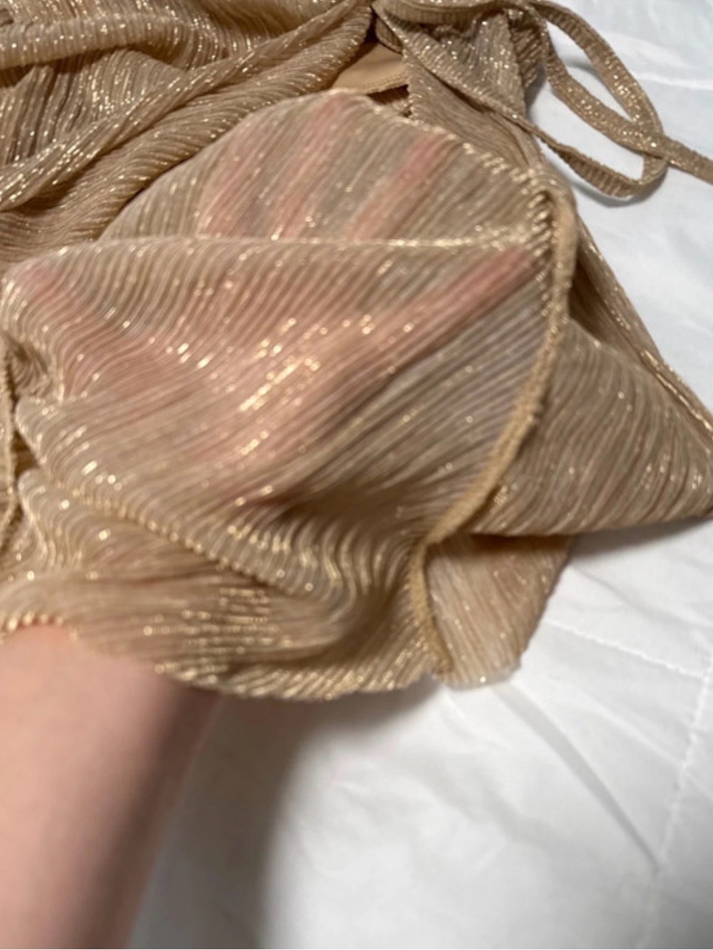 PrettyLittleThing Metallic Gold Ruched Slip Maxi Dress - Picture 5 of 8